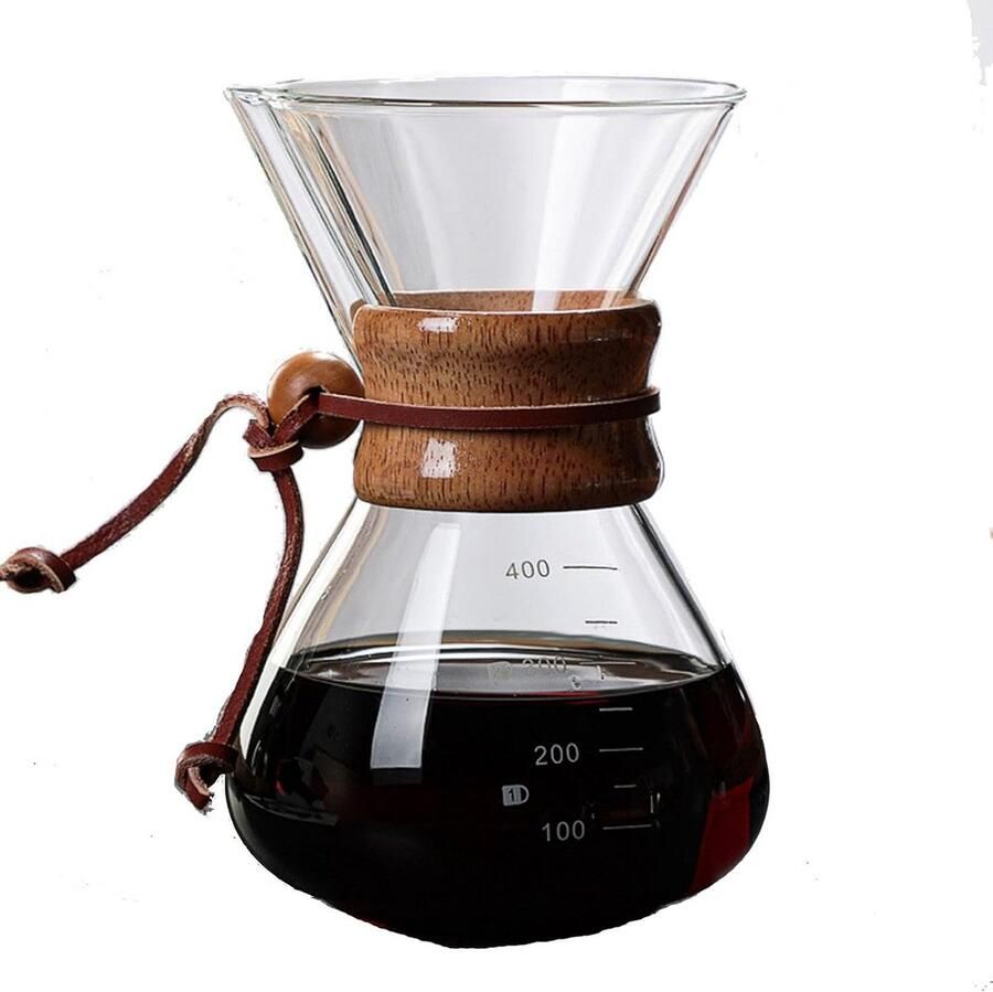 Pour Over Koffiezetapparaat 800 ML met Houten Hals en Herbruikbaar RVS Filter
