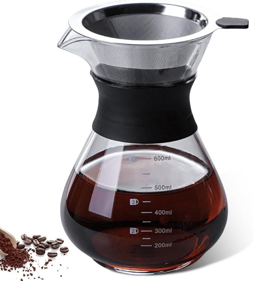 Pour Over Koffiezetapparaat Borosilicaatglas Roestvrijstalen Filter Siliconen Kraag Voor Thuis en Kantoor