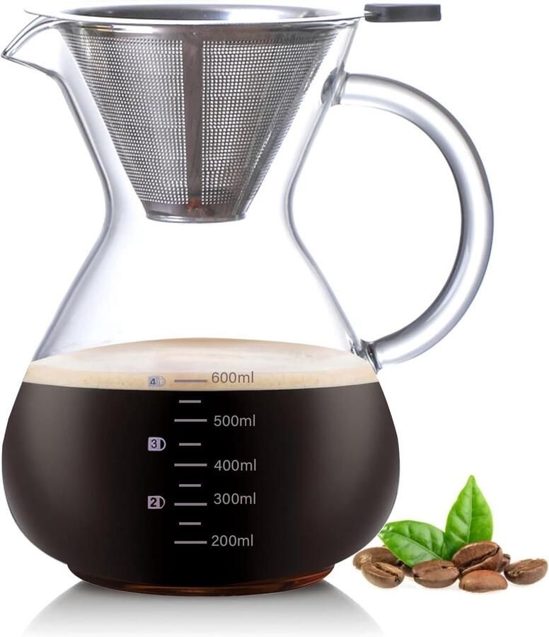 Pour Over Koffiezetapparaat Glas 600 ml Handmatig met Hittebestendig Handvat Voor Koffieliefhebbers