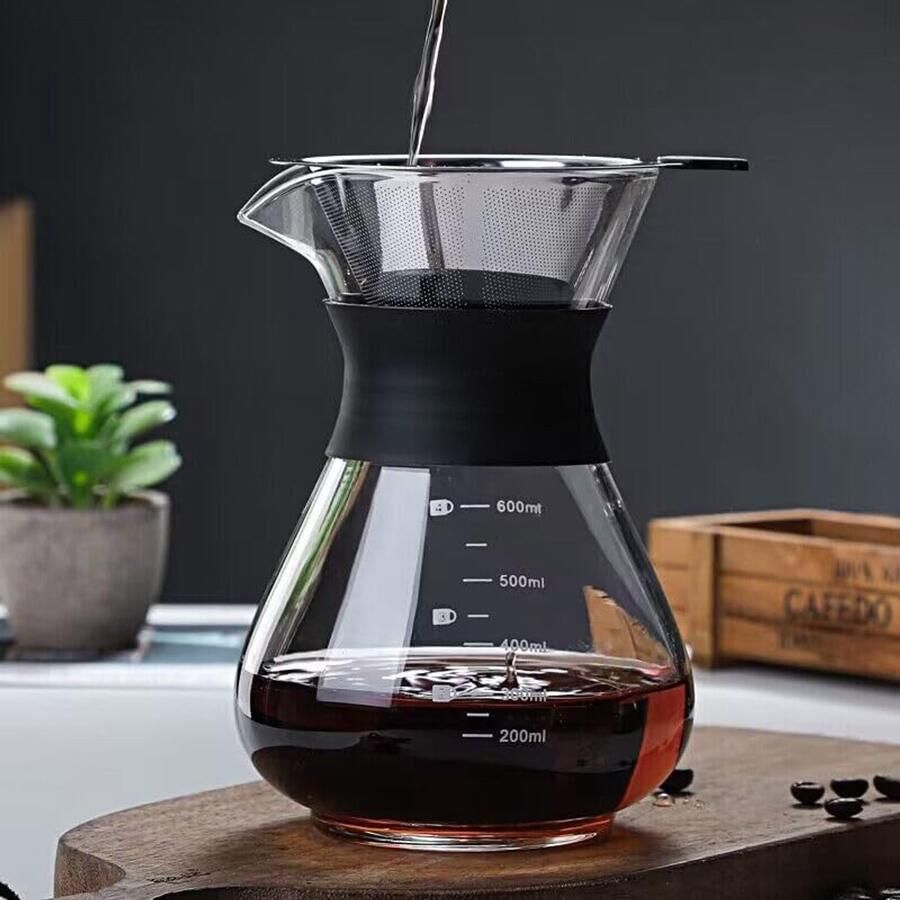Pour Over Koffiezetapparaat Glas Perfecte Smaak Zonder Filterpapier Dubbele RVS Filter Hittebestendig Borosilicaat Glas Handmatige Koffiebereider Voor Thuis Reizen Camping Coffee Dripper Filter Koffie Maker