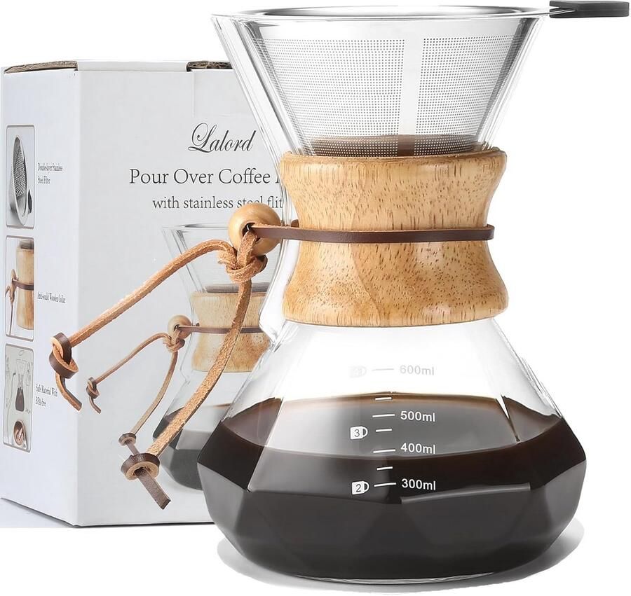 Pour Over Koffiezetapparaat met Roestvrijstalen Filter en Borosilicaat Glazen Koffiekaraffe