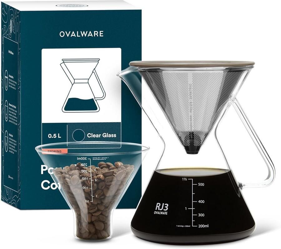 Pour Over Koffiezetapparaat RVS Filter Karaf Set Papierloos Brouwen