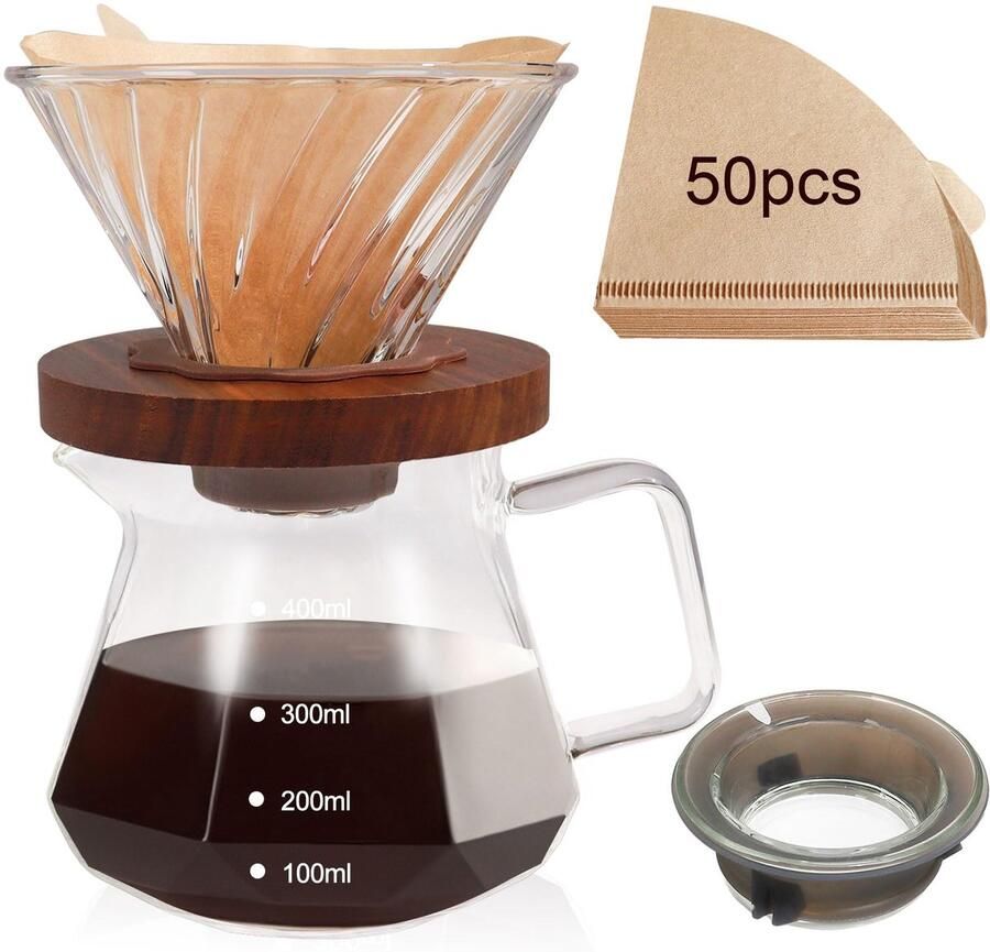 Pour Over Koffiezetapparaat Set Draagbaar Glas Koffiezetapparaat Hoog borosilicaatglas Eagle Snavel Uitloop Ontwerp ShopVlot
