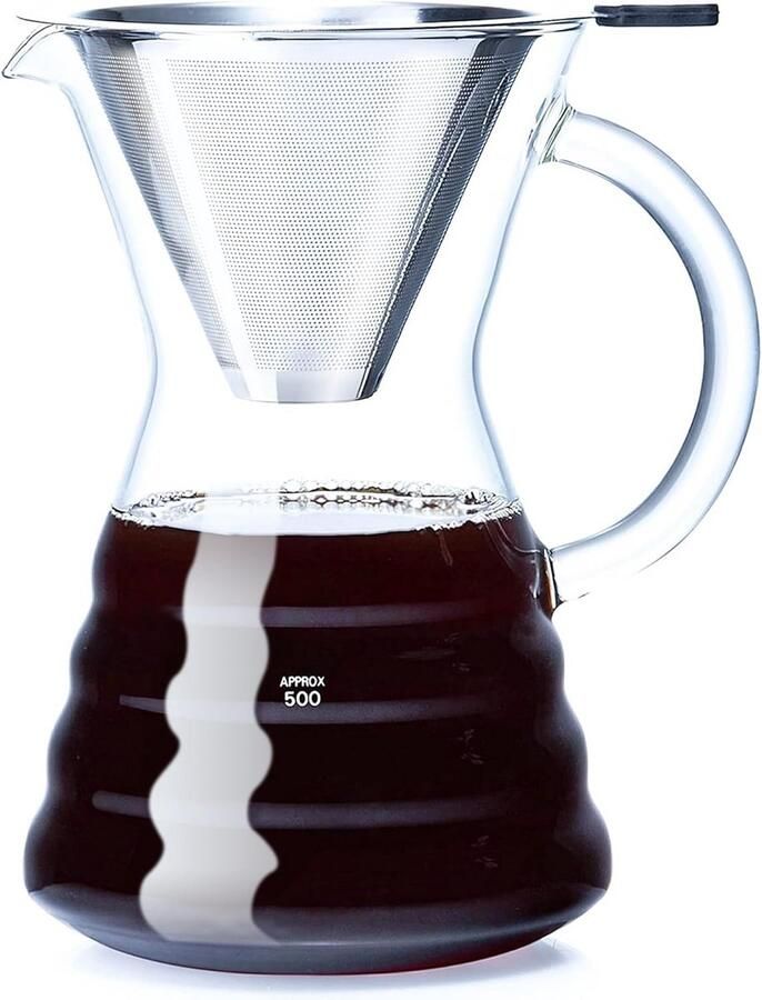Pour Over Koffiezetapparaat van Borosilicaatglas met Herbruikbare Roestvrijstalen Filter