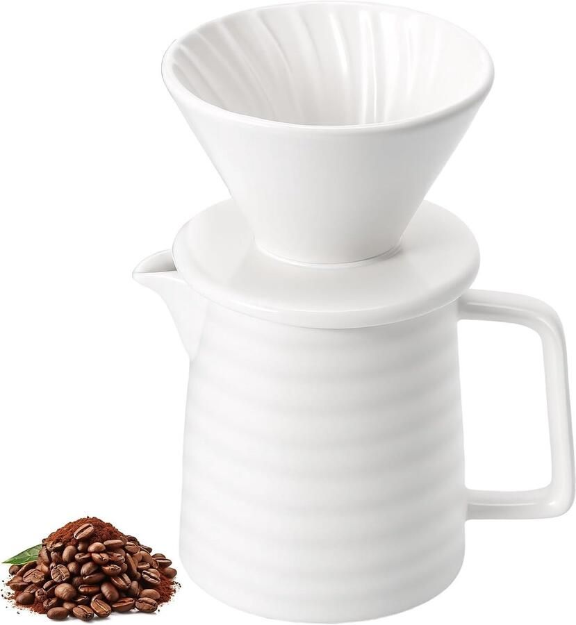 Pour Over Koffiezetapparaat Wit 500 ml Porselein met Herbruikbaar Filter Voor 1-3 Kopjes