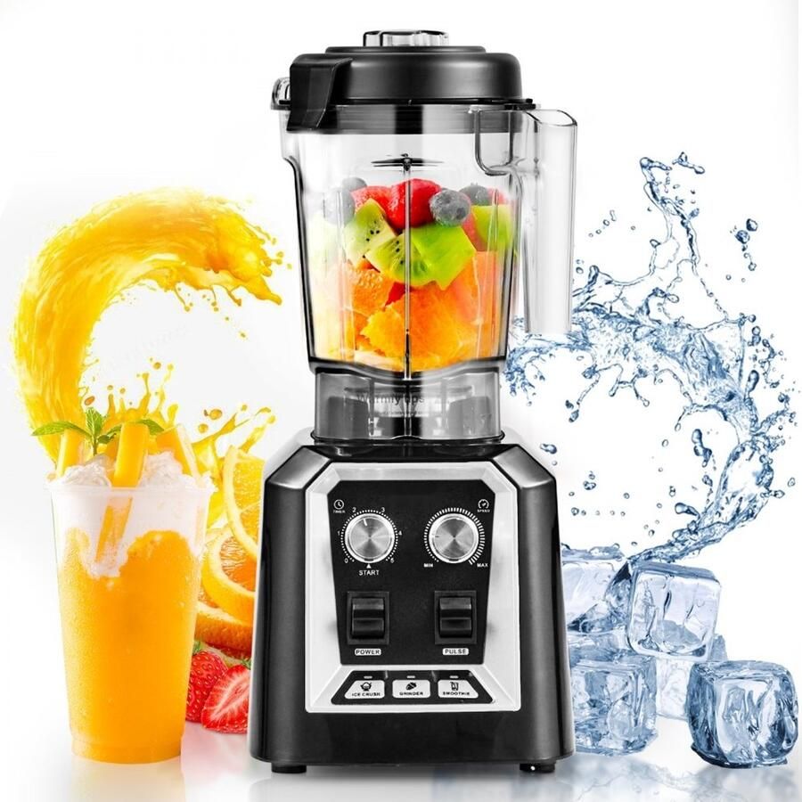 Power Blender Professionele Keukenblender 2200 W Motorvermogen Glazen Kan 3 Functies Smoothies Shakes & IJs Vergruizen Zwart