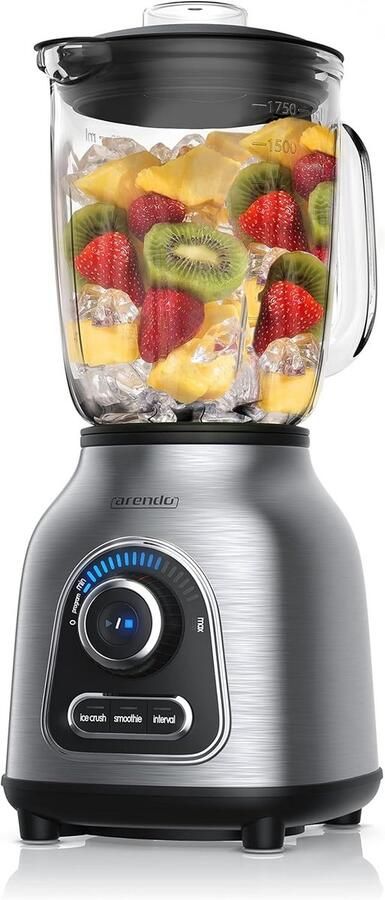 Powerful Stainless Steel Blender 1400W with 1.75L Glass Jar Adjustable Speed and 3 Functions