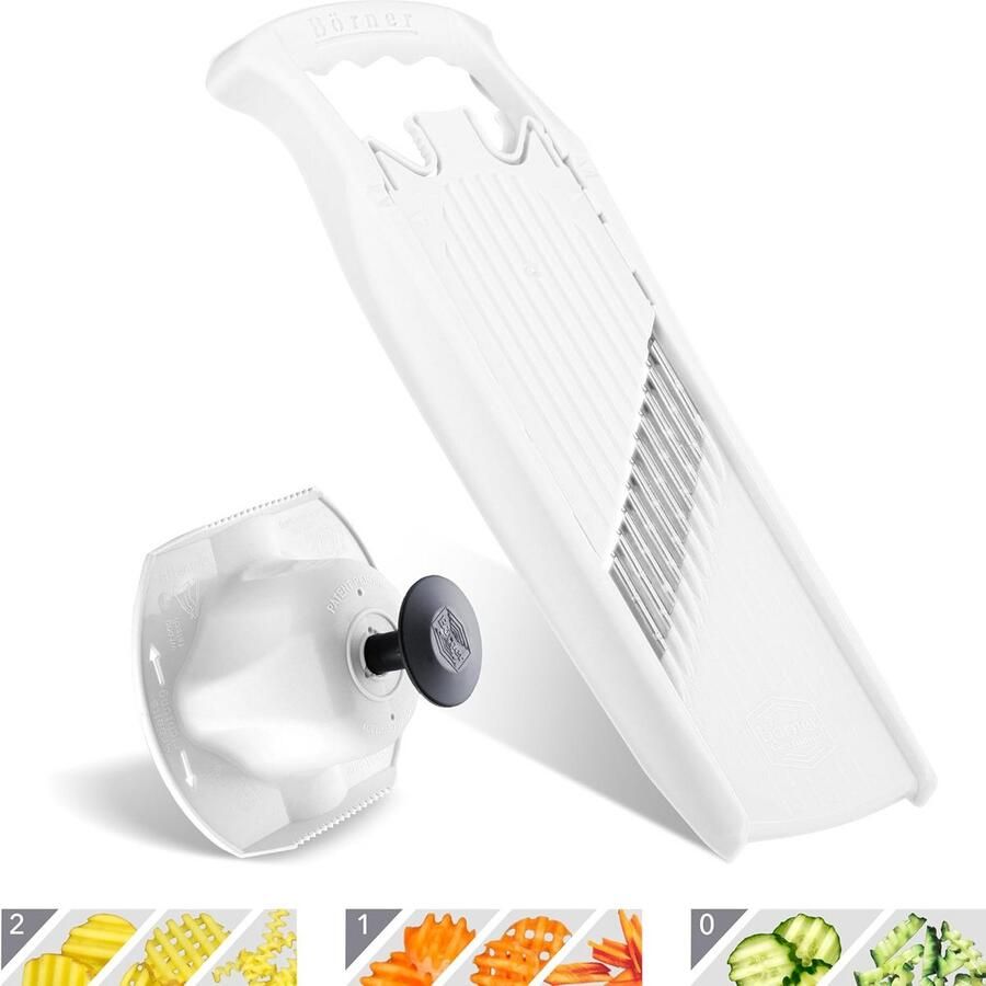 PowerLine wafelijzer + fruithouder (2 stuks) • gegolfde groentesnijder • golfsnijder en wafel • set voor friet en aardappelwafels (wit)