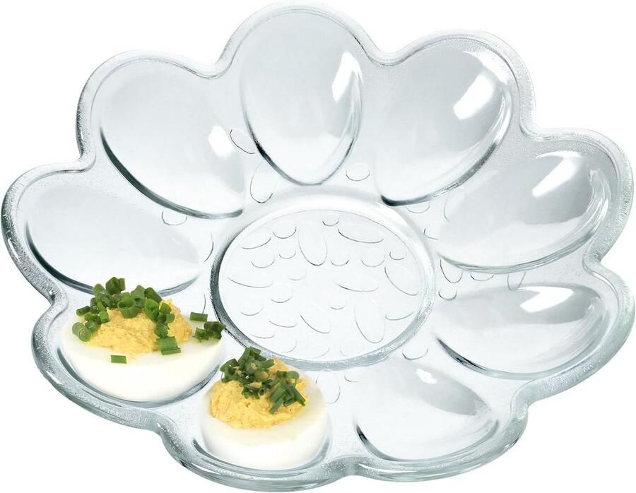 Praktisch glazen eierbord voor 9 eieren bloemvormig transparant ideaal voor elke gelegenheid