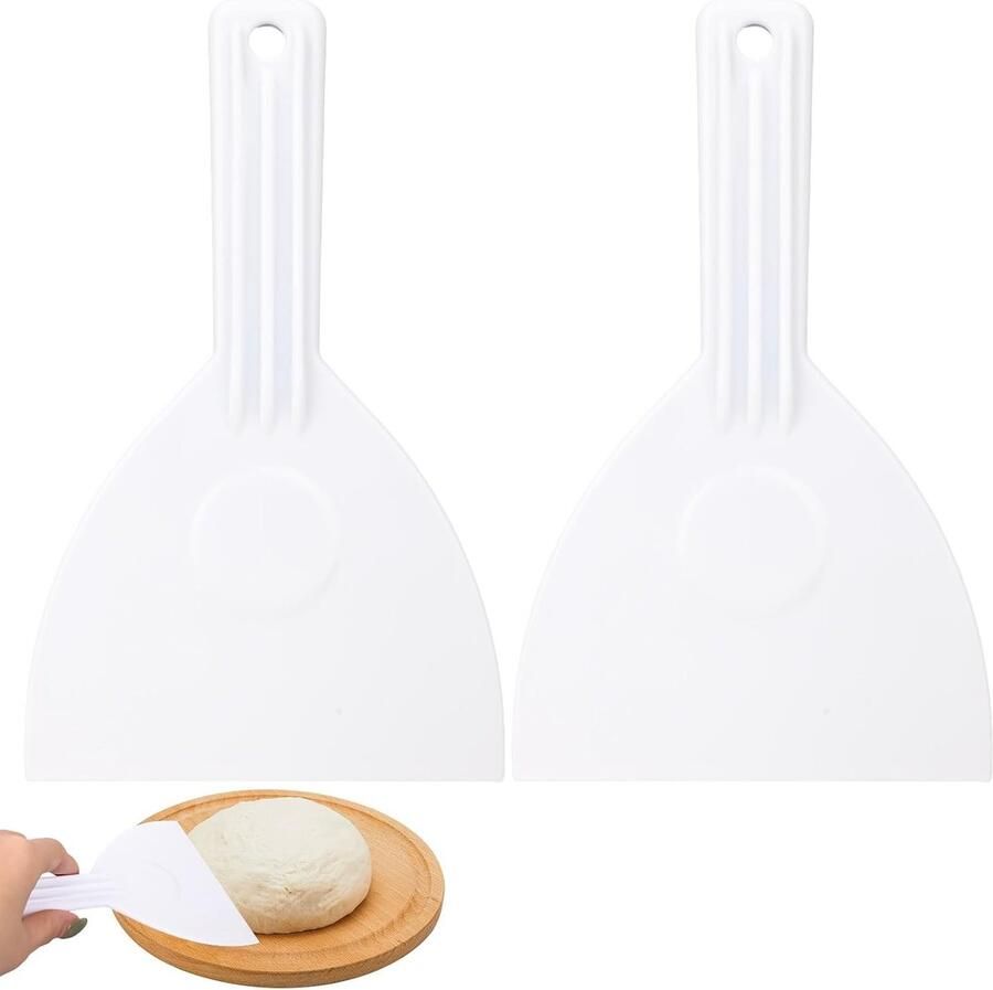 Praktische pizza spatula set van 2 stuks van plastic voor het schrapen van pizzadeeg ideaal voor het bereiden en portioneren van deeg in de keuken