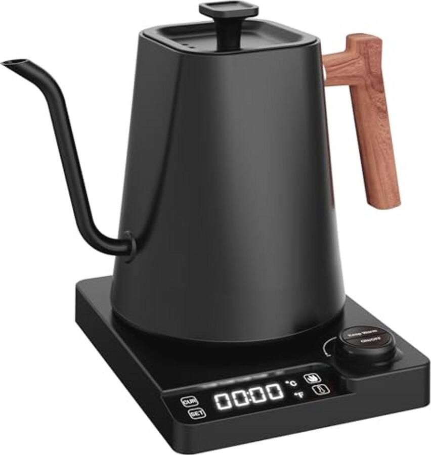 Precisie Zwanenhals Waterkoker met Temperatuurinstelling 1 Liter Snel Koken en Warmhoudfunctie