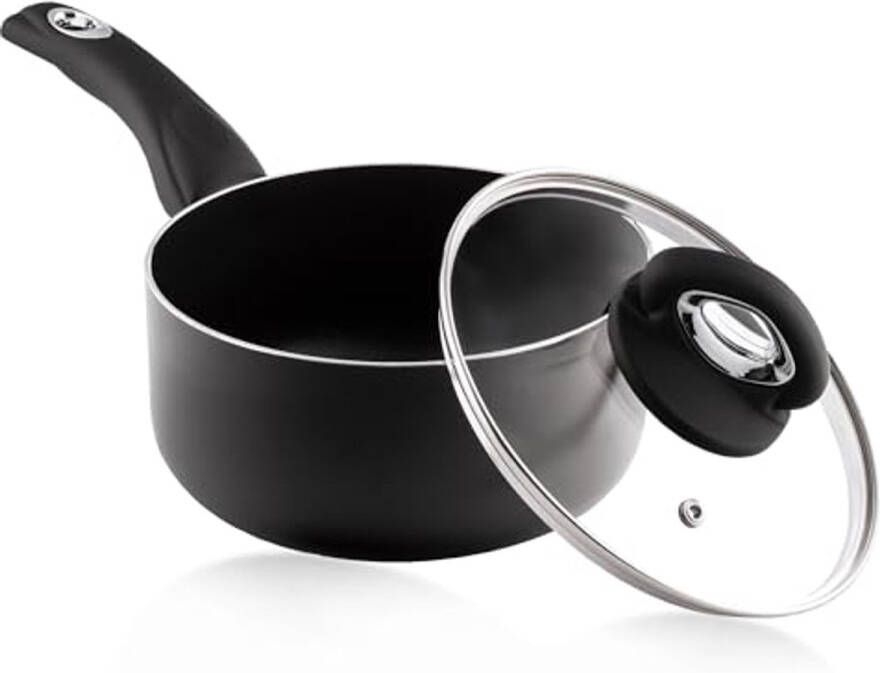 Premium 16 cm antiaanbakpan met glazen deksel en Soft Touch handvat ideaal voor inductiekoken