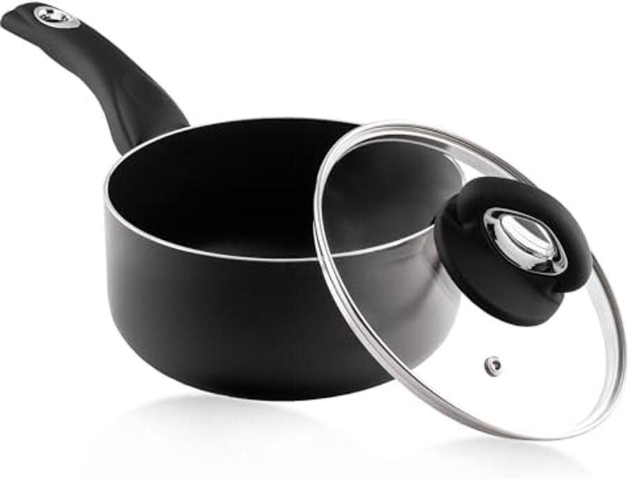 Premium 16 cm antiaanbakpan met glazen deksel en Soft Touch handvat ideaal voor inductiekoken