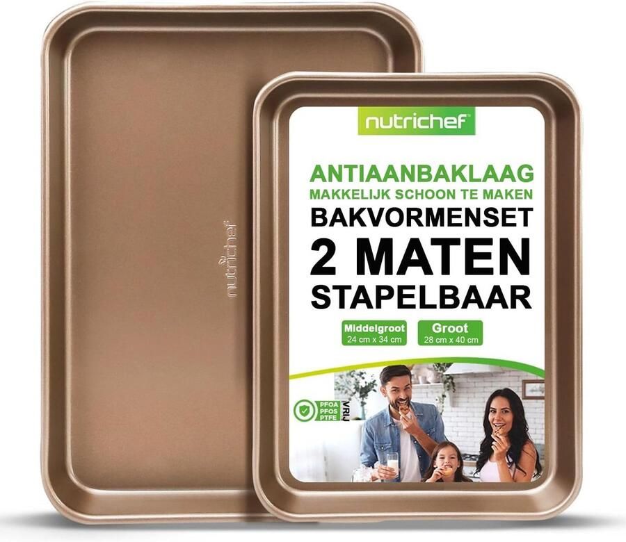 Premium 2-Delige Bakplaten Set Antiaanbak Bakvormen voor Cookies en Taarten Goudkleurig