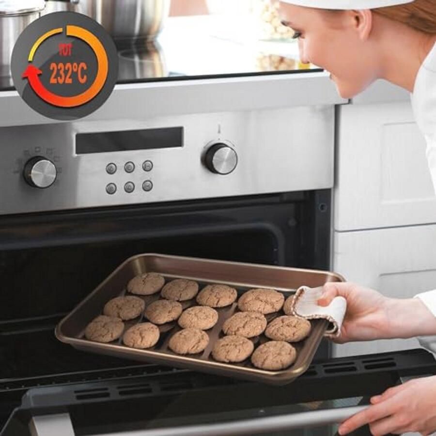 Premium 2-Delige Bakplaten Set Antiaanbak Bakvormen voor Cookies en Taarten Goudkleurig