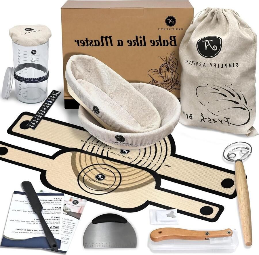 Premium Banneton Brood Proofing Manden 11 Ovaal & 10 Ronde Zuurdesem Proofing Mand met Voeringen Zuurdesem Starter Jar Kit 1000ml Complete Zuurdesem Brood Bakken Benodigdheden met 20