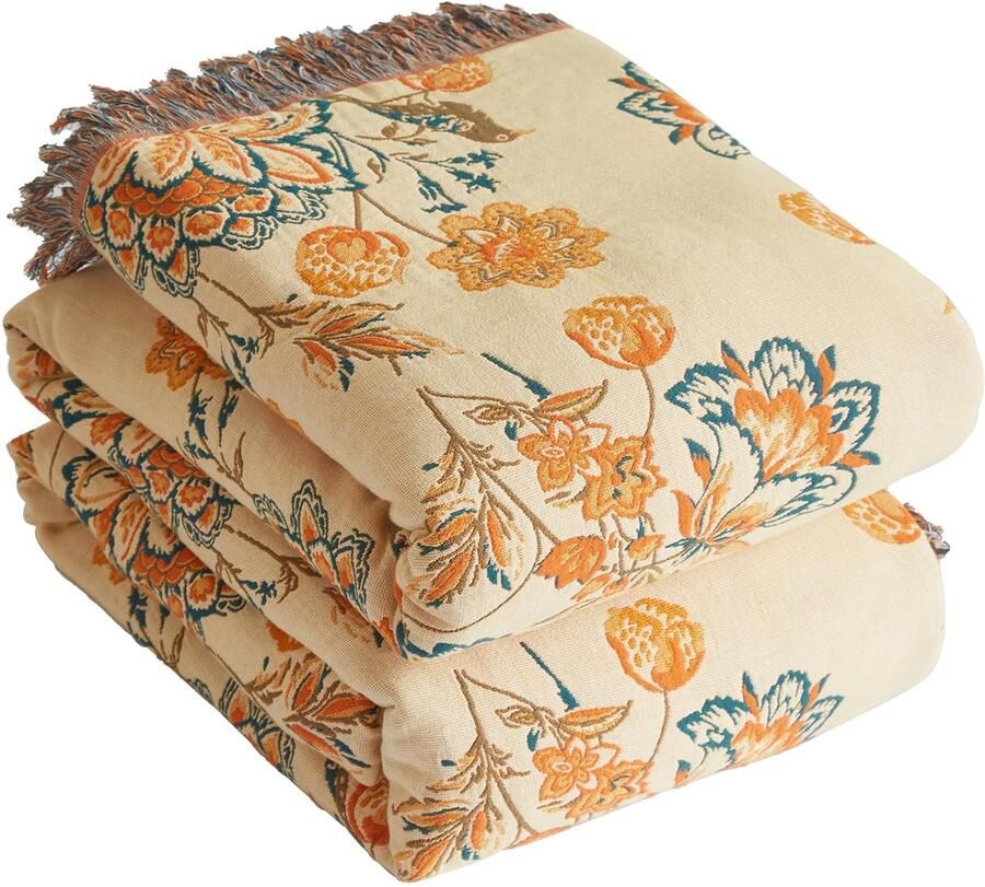 Premium Boho sprei 100% katoenen knuffeldeken met franjes Dubbelzijdige mousseline Boho-deken 200x230 cm knusse bankdeken & bedsprei