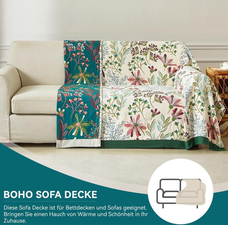 Premium Boho sprei 100% katoenen knuffeldeken met franjes Dubbelzijdige mousseline Boho-deken 230x250 cm knusse bankdeken & bedsprei