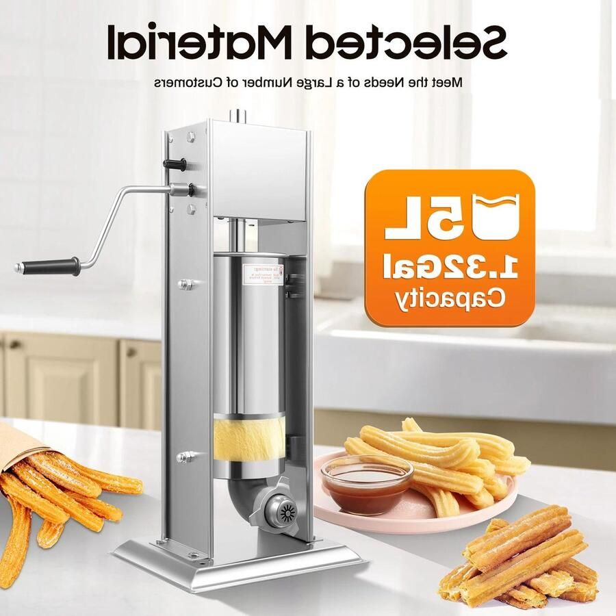 Premium Churros machine Verticale churros maker Roestvrijstaal Donut machine Bakkerij cafetaria Handmatige churros-machine 6-mondstuk 1 32 gallon Geschikt voor donuts RVS Churrera