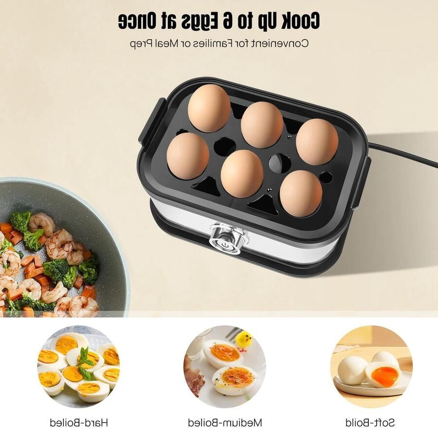 Premium Eierkoker Capaciteit voor 6 eieren Multifunctioneel Ruimtebesparend Voedselstomer Maïs Groente Dumplings Fornuis Zachtgekookt Ei Keukenapparaat DayPlus
