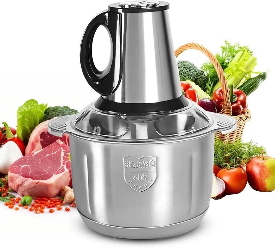 Premium Elektrische vleesmolens Voedselbreker Roestvrij staal Multifunctionele groentesnijder Hakmolen Babykeukenmachine Geschikt voor babyvoeding RVS 5 liter capaciteit Zilverkleurig Online 5-in-1 keukenapparaat