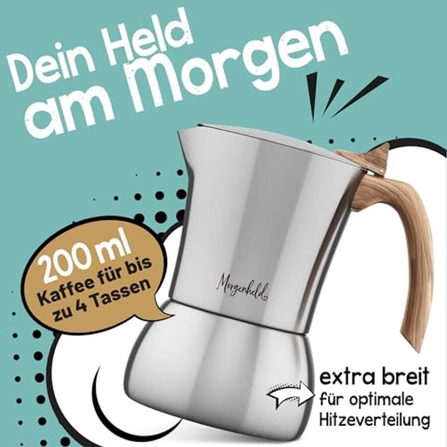 Premium espressomachine voor 4 kopjes 200 ml roestvrij staal mokkakan espressokan geschikt voor alle warmtebronnen en vaatwasmachinebestendig