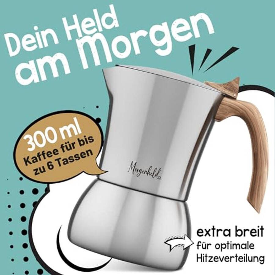 Premium espressomachine voor 6 kopjes 300 ml roestvrij staal geschikt voor alle warmtebronnen vaatwasmachinebestendig