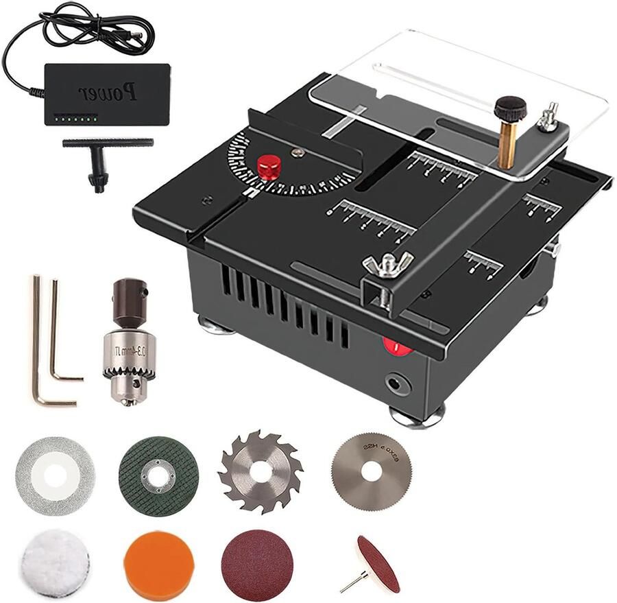 Premium Mini-tafelzaag Precisiezaag 100W 24V Desktop 7-snelheden 6000RPM Hout Acryl PVC PCB Model DIY Kleine snijmachine Geschikt voor divers materiaal Klein model snijmachine voor hobby Krachtige elektrische zaagmachine