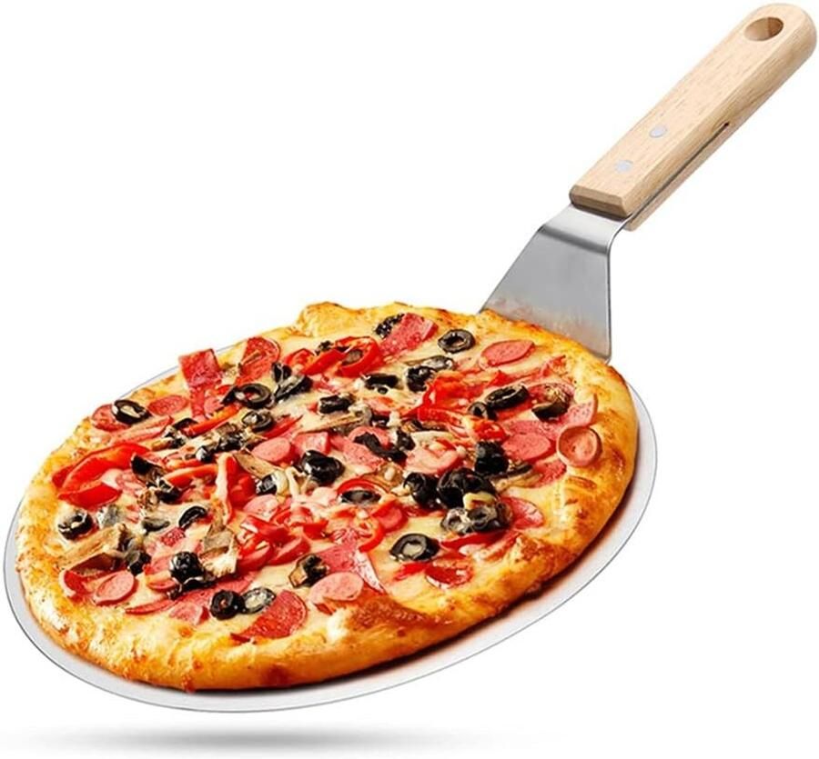 Premium Pizza Schep van RVS en Beukenhout voor het Bakken van Pizza Brood Taarten en Koekjes (25 cm)