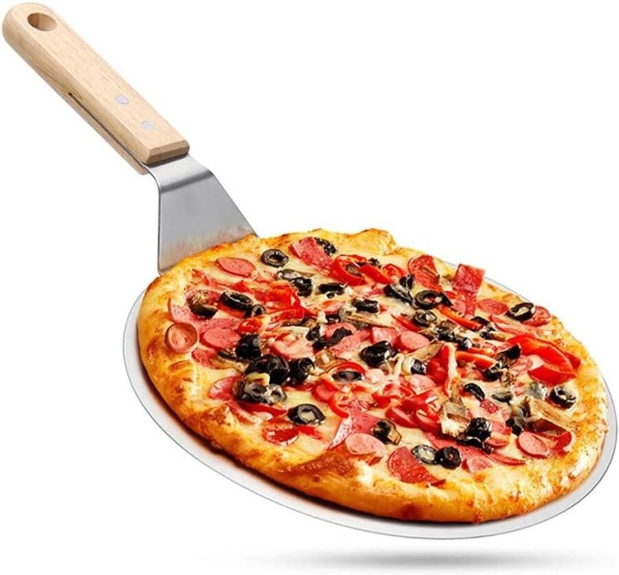 Premium Pizza Schep van RVS en Beukenhout voor het Bakken van Pizza Brood Taarten en Koekjes (25 cm)