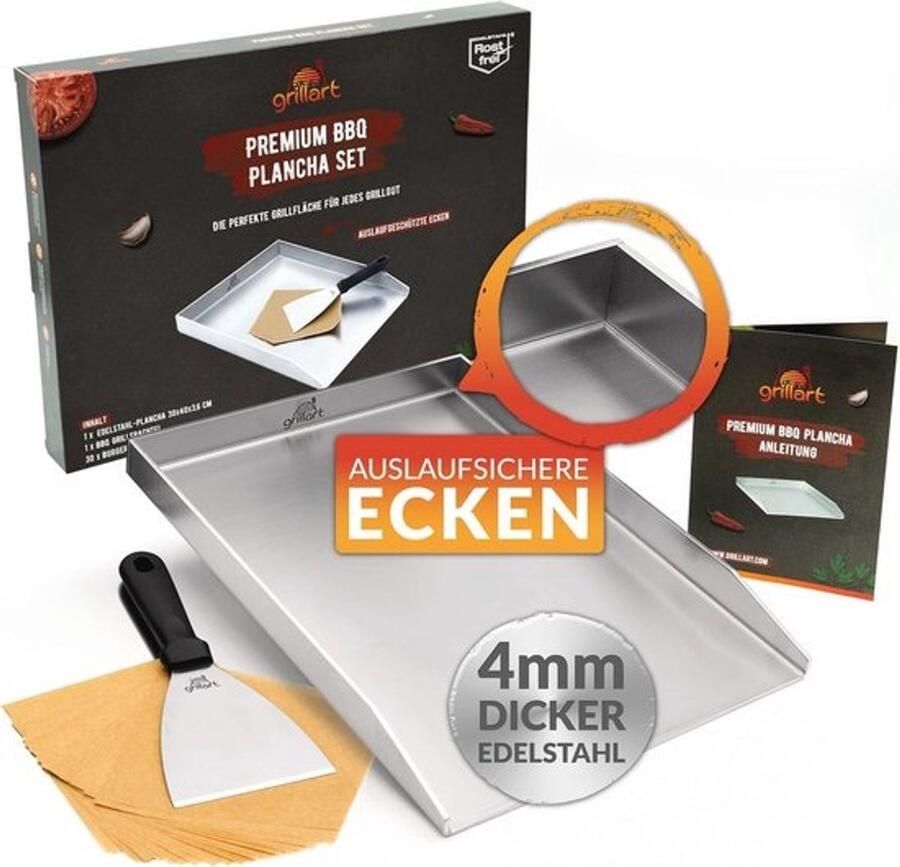 Premium plancha-grillplaat 30 x 40 cm Roestvrij staal Vaatwasmachinebestendig Voor inductie en barbecue