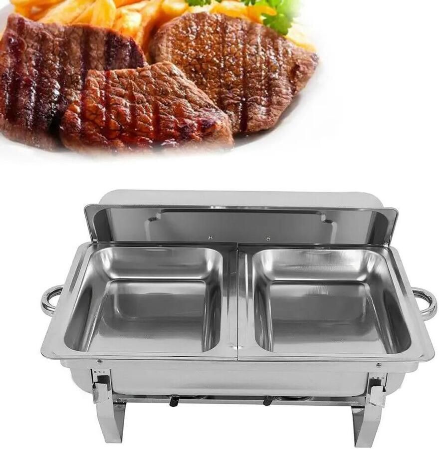 Premium RVS Komfoor Buffetverwarmer Opvouwbaar Frame 7 5 Liter Voedselpannen Brandstofverwarming voor Buffetbanket Voor Catering en Horeca