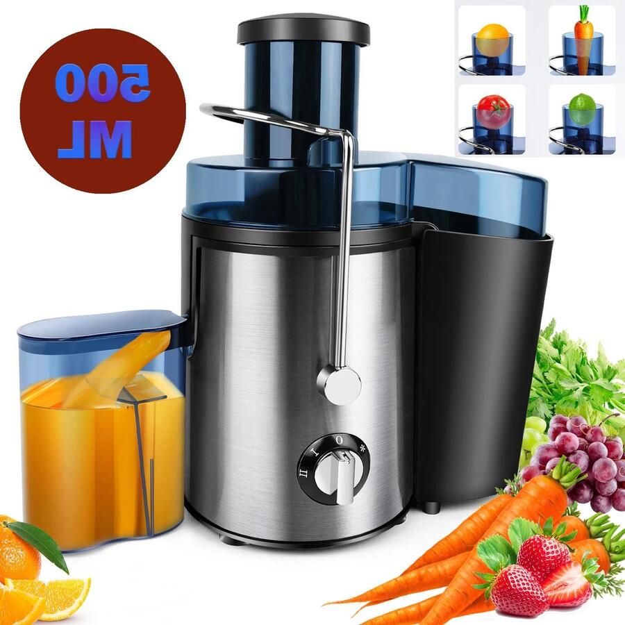 Premium Sapcentrifuge Elektrische Sappers Roestvrijstaal Capaciteit 500 ml 2 Snelheden Gezondheid Compact Groente en Fruit Geschikt voor Thuisgebruik Zilverkleurig 1000 Watt