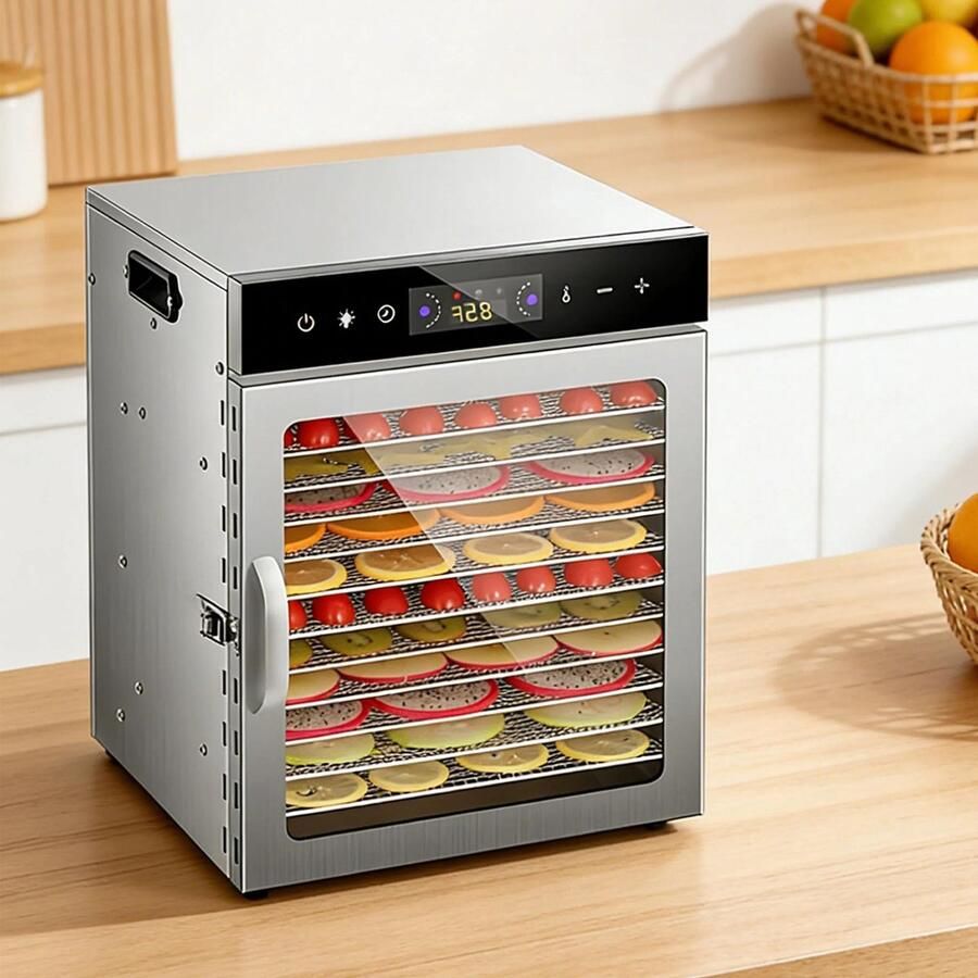 Premium Voedseldehydrator met LCD Temperatuurregeling en Timer Fruit Vlees Groenten 8 12 Bakjes 400W 800W 35-90 ° RVS Geschikt voor Thuisgebruik Zwart Rood Elektrische Droogoven met Timer Voedseldroger voor Keuken en Snacks