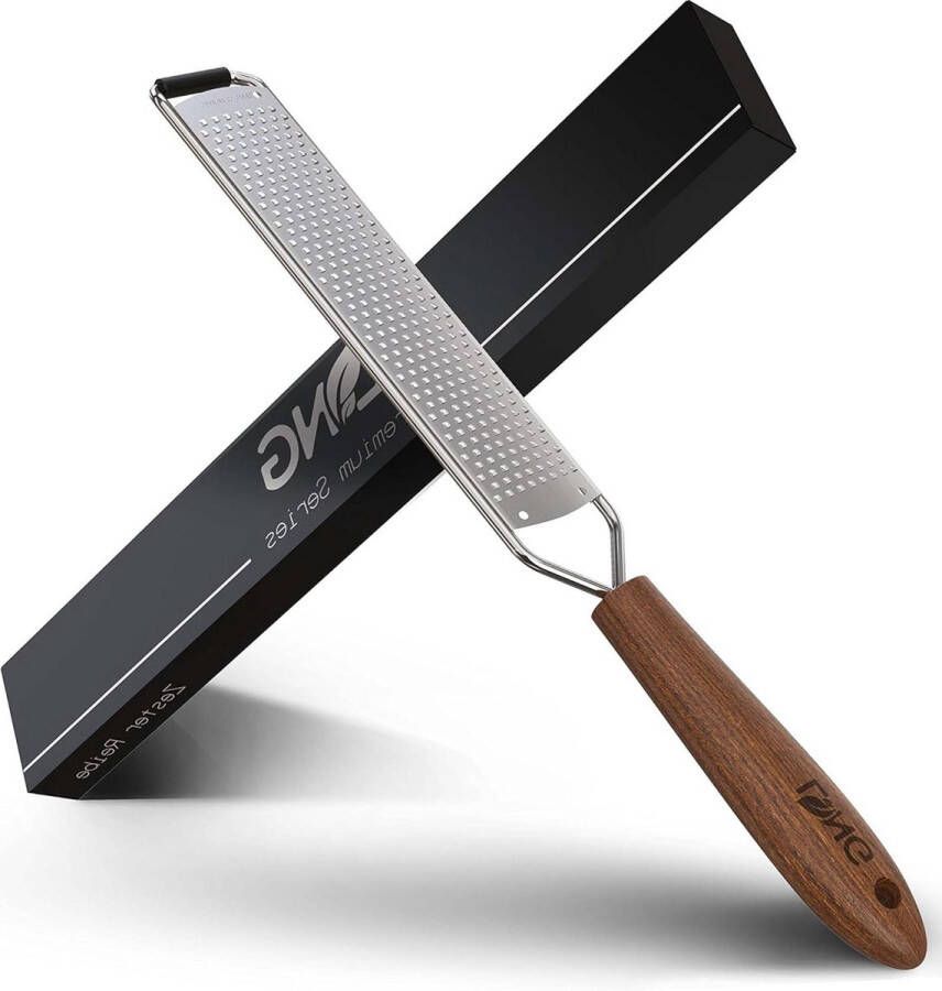 Premium Zester rasp 38 x 5 cm parmezaanse kaas nootmuskaatrasp citroenrasp gemberrasp roestvrijstalen messen houten handvat kookboek gratis Bread Slicer