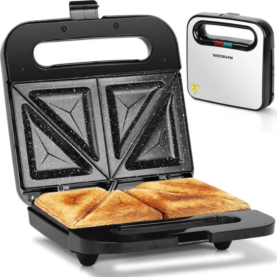 Pro Tosti-ijzer met Keramische Coating en Automatische Temperatuurregeling 180-200 °C Indicatielampjes Verticale Opslag 750 W