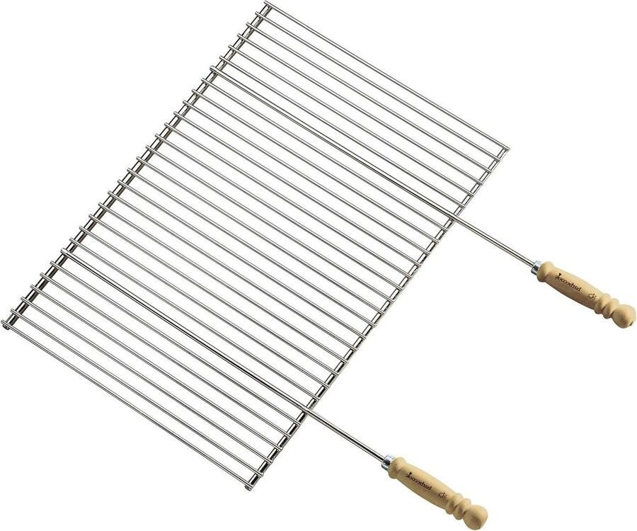 BBQ Rooster Grillplaat Buiten Koken Met Houten Handvatten 58.5x40cm Zilver