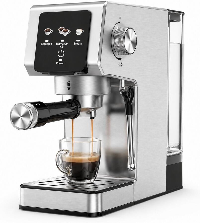 Professioneel Espressomachine 20 Bar Koffiemachine met Stoompijpje Kopjeswarmhoudplaat & RVS Behuizing Voor Thuis Gebruik