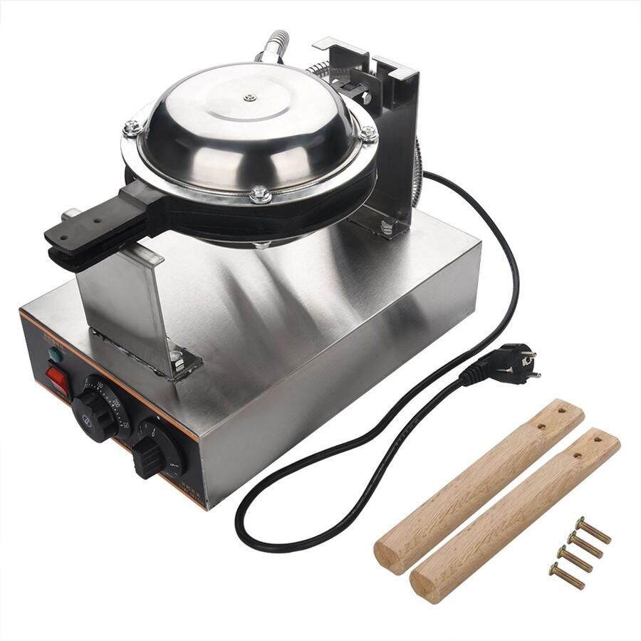 Professioneel horeca wafelijzer met timer Professionele enkele wafelijzer Roterend Anti-aanbak ronde bakplaten Wafelmaker van RVS INOX 335 × 220 × 255 mm (DxBxH) Zilver en zwart