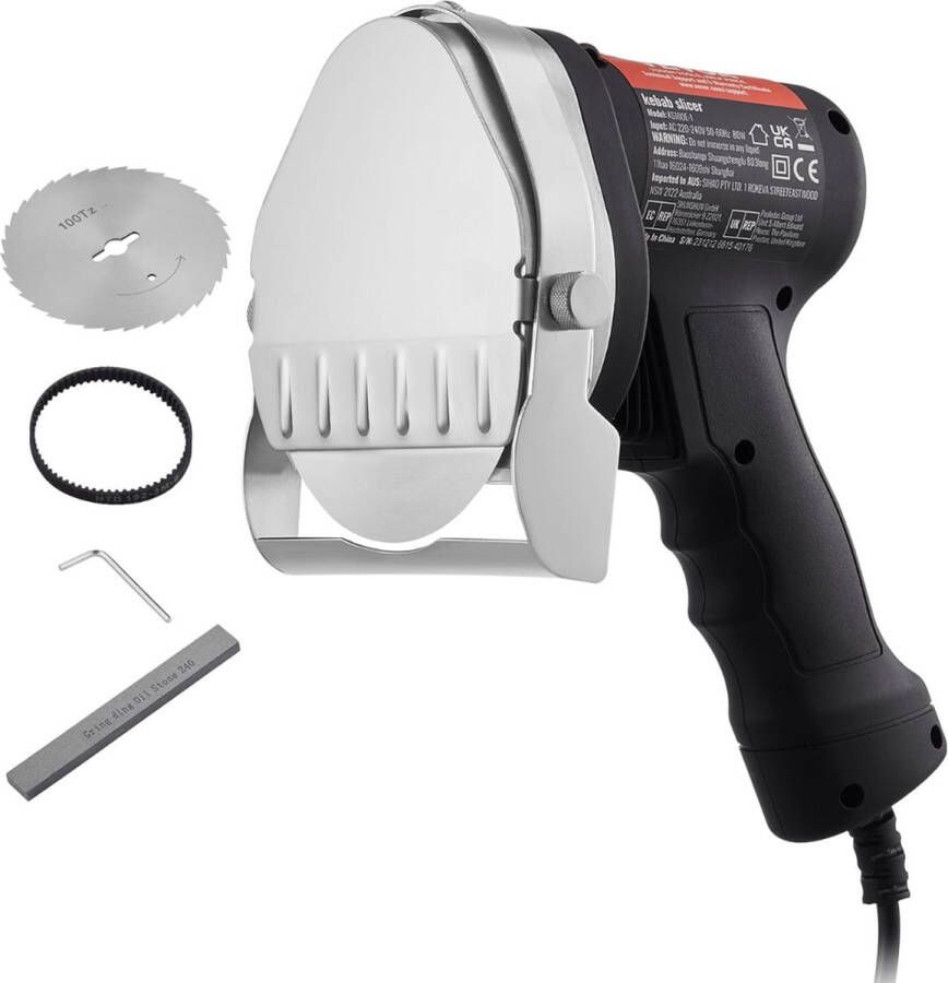 Professioneel Kebab Mes – Kebab Maker met Draad – Doner Mes – 0-8mm Instelbaar – Gemakkelijk schoon te maken – Zwart