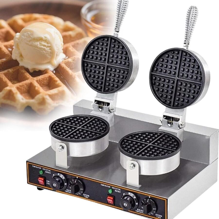 Professioneel Wafelijzer Dubbelzijdig Wafelapparaat Snelle Wafelbereiding Dubbele Verwarmingstechnologie 39x31x29 cm Zilver