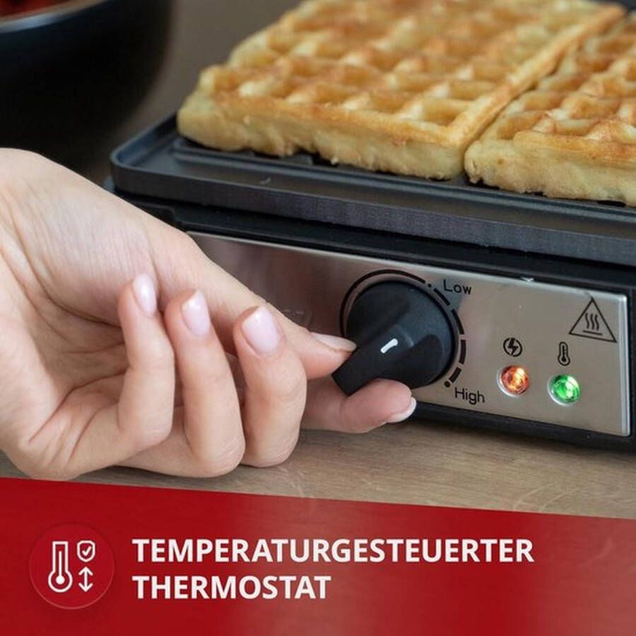 Professioneel wafelijzer voor 2 dikke Belgische wafels platen met antiaanbaklaag temperatuurregelaar zwart 1400 W wafelijzer met verwisselbare platen