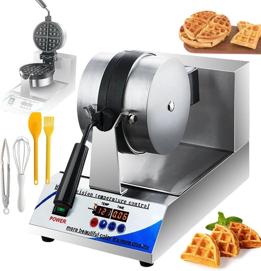 Professioneel Wafelijzer Wafelmaker Commercieel Wafels Bakken 180 Graden Draaibaar 18 cm Diameter Zilver