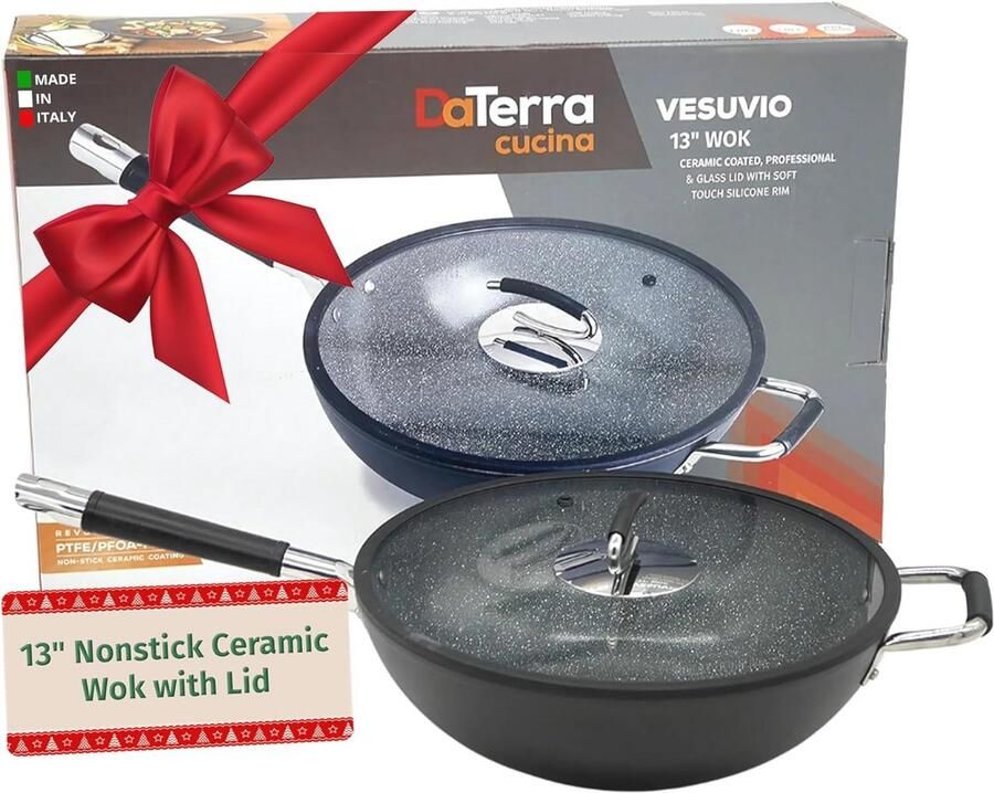 Professionele 13 inch kookwok met glazen deksel keramische antiaanbakpan voor veilig en voedzaam koken