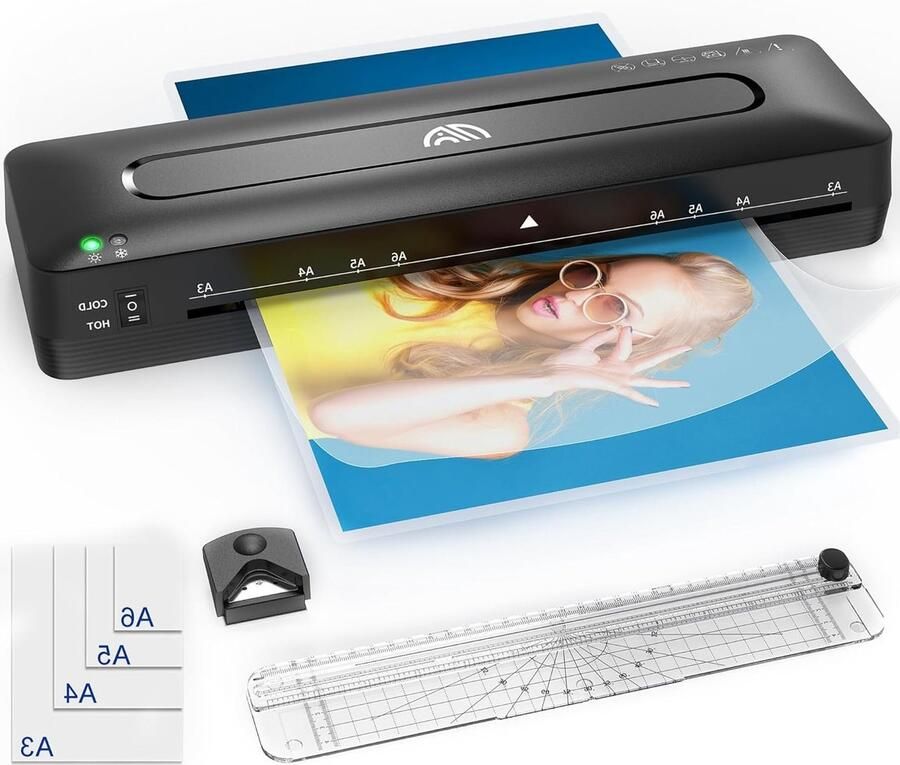 Professionele 5-in-1 Laminator voor A3 A4 A5 A6 met 20 Laminerenhoezen Snijmachine en Hoekafgeronder voor Thuis Kantoor en School