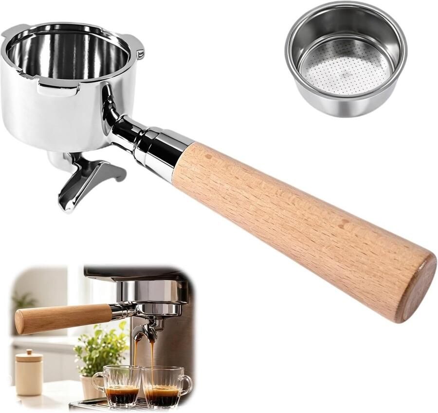 Professionele 51 mm Filterhouder met Dubbele Uitloop en Houten Handvat voor Espresso Geschikt voor DeLonghi Dedica EC685 EC680 Koffie Accessoires en Barista Gereedschap