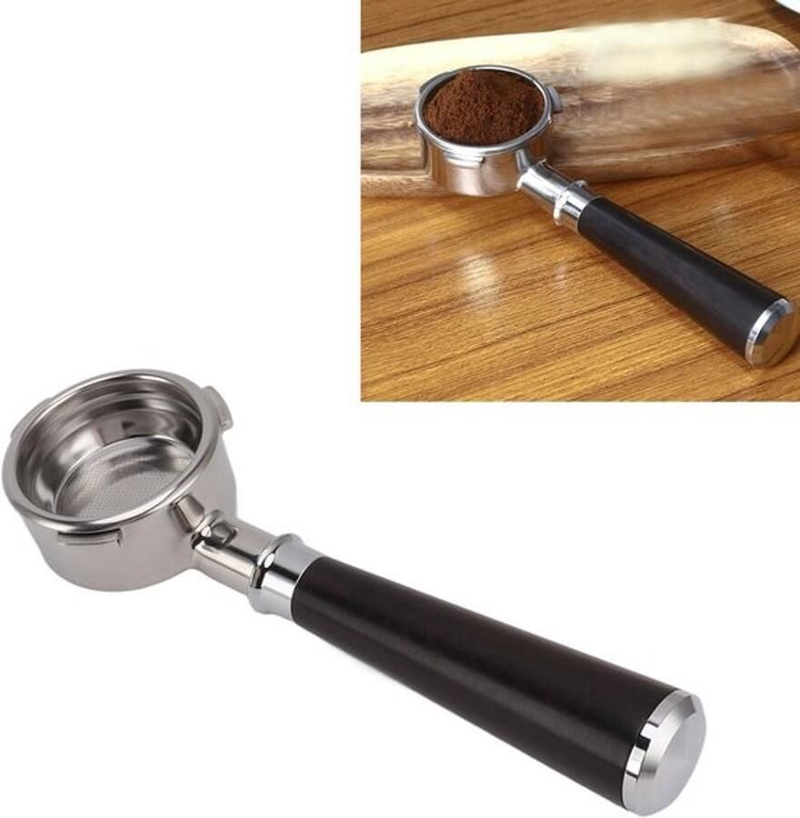 Professionele 58mm bottomless porta-filter met houten handvat voor koffiemachines ideaal voor barista's en espressoliefhebbers