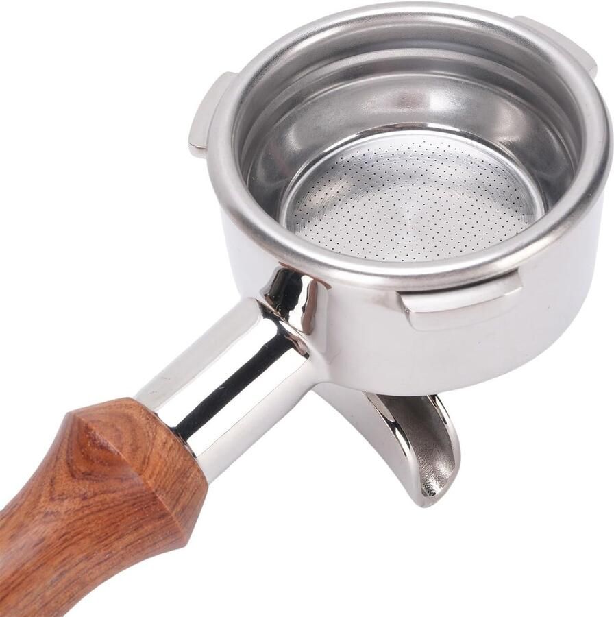Professionele 58mm Koffie Portafilter van RVS met Houten Handvat voor Perfecte Extractie en Smaak Geschikt voor Universele Koffiemachines