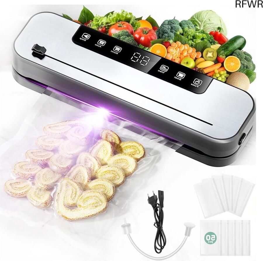 Professionele 6-in-1 vacuümmachine voor levensmiddelen met 50 vacuümzakken en slang voor vacuümcontainers - Foto 1