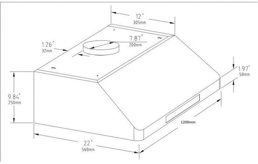 Professionele Afzuigkap 1530 m3 h 1200 mm RVS